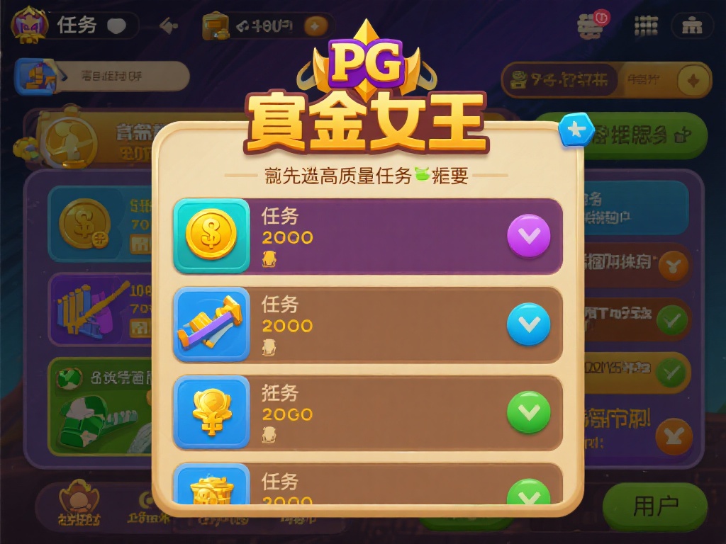 在PG赏金女王软件中，任务种类丰富且难度不同。如果